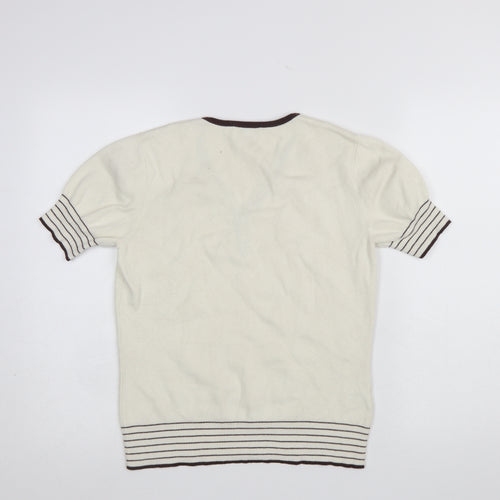 CC Women Ivory Short Sleeve V-Neck Pullover Jumper Size S