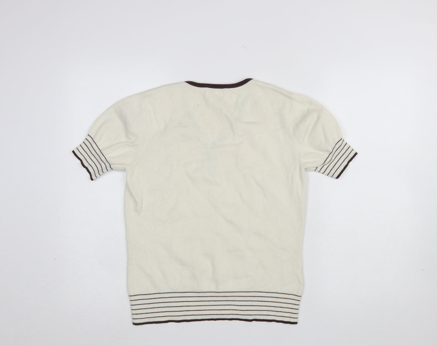 CC Women Ivory Short Sleeve V-Neck Pullover Jumper Size S