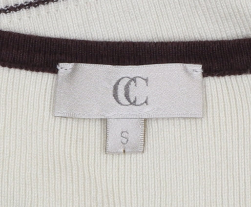 CC Women Ivory Short Sleeve V-Neck Pullover Jumper Size S