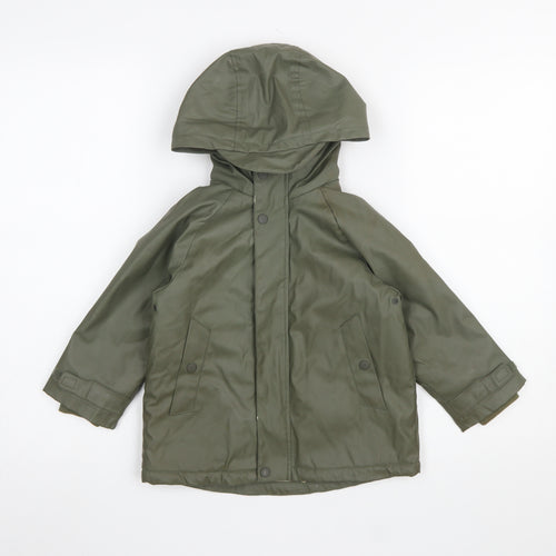 Zara Boys Green Hooded Waterproof Rain Coat 2-3 Years Padded Lined Jacket