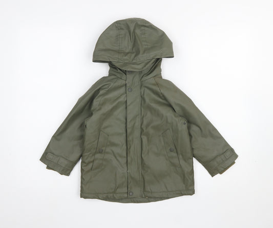 Zara Boys Green Hooded Waterproof Rain Coat 2-3 Years Padded Lined Jacket