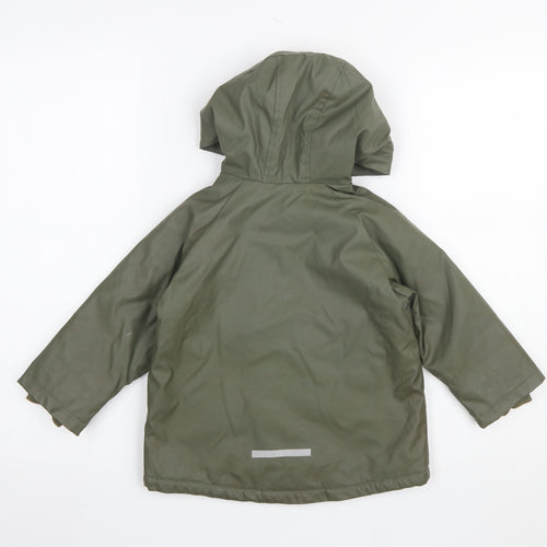 Zara Boys Green Hooded Waterproof Rain Coat 2-3 Years Padded Lined Jacket