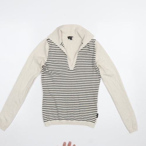 Calvin Klein Jeans Women's Ivory Striped V-Neck Knit Top Size S