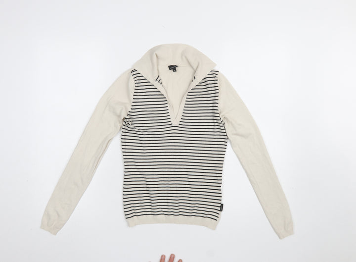 Calvin Klein Jeans Women's Ivory Striped V-Neck Knit Top Size S
