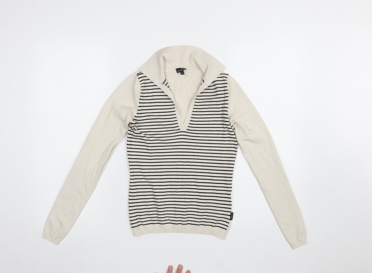Calvin Klein Jeans Women's Ivory Striped V-Neck Knit Top Size S