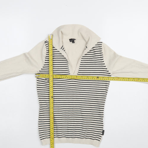 Calvin Klein Jeans Women's Ivory Striped V-Neck Knit Top Size S