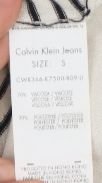 Calvin Klein Jeans Women's Ivory Striped V-Neck Knit Top Size S