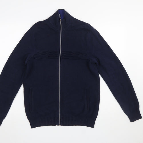 Marks and Spencer Men's Blue Full Zip Cotton Jumper M