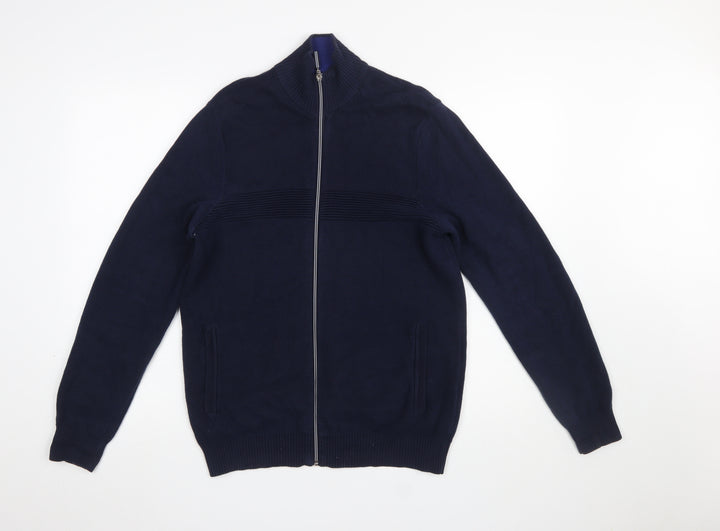 Marks and Spencer Men's Blue Full Zip Cotton Jumper M