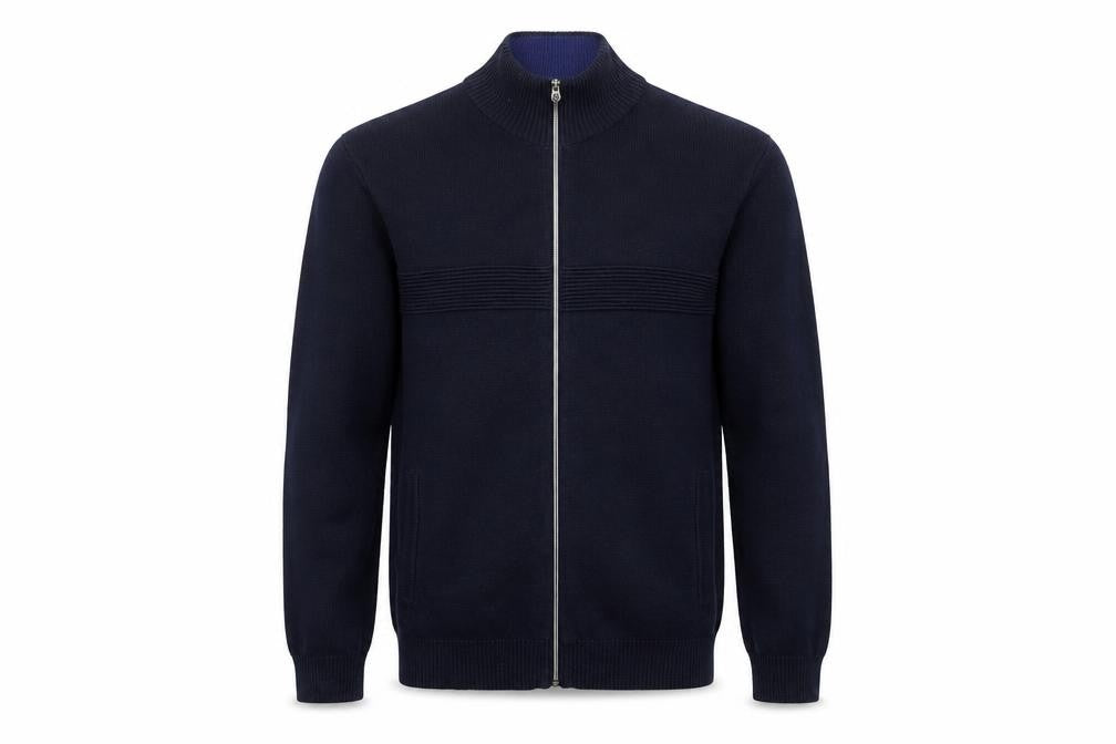 Front view of Marks & Spencer Men's Blue Full Zip Cotton Jumper M