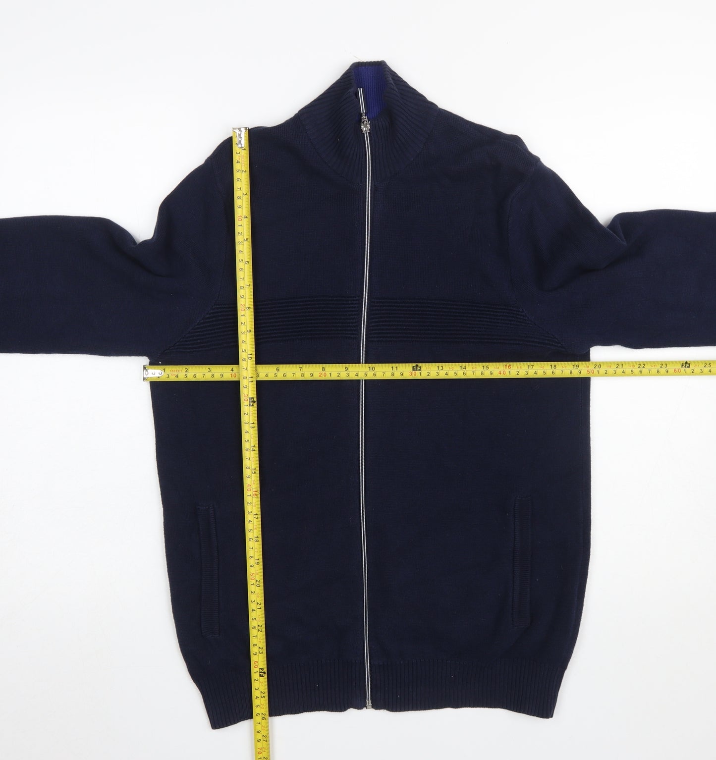 Marks and Spencer Men's Blue Full Zip Cotton Jumper M