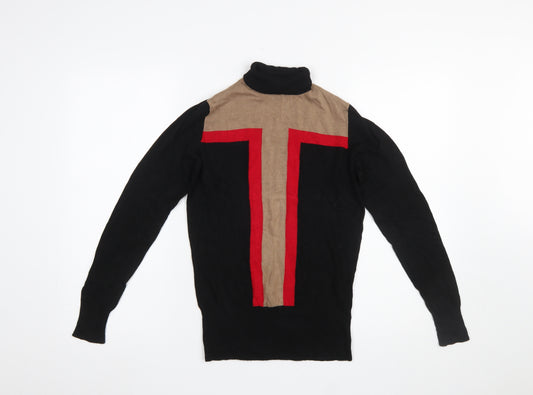 Wallis Women’s Black Roll Neck Geometric Pullover Jumper Size 10