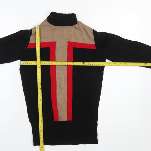 Wallis Women’s Black Roll Neck Geometric Pullover Jumper Size 10