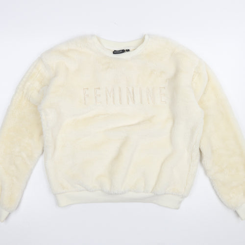 Tokyo Angel Womens Ivory Faux Fur Pullover Sweatshirt Size 8