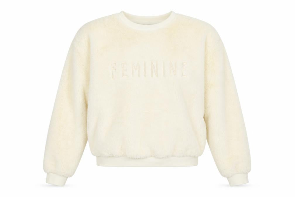 Front view of Tokyo Angel women’s ivory faux fur pullover sweatshirt, size UK 8