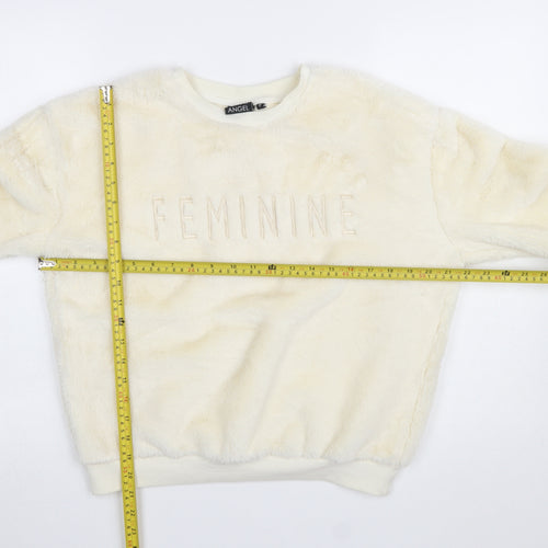 Tokyo Angel Womens Ivory Faux Fur Pullover Sweatshirt Size 8
