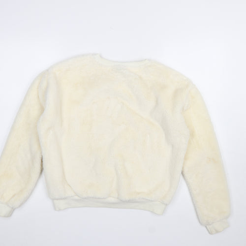 Tokyo Angel Womens Ivory Faux Fur Pullover Sweatshirt Size 8