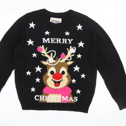 Very Merry Women’s Black Christmas Reindeer Jumper Size 12