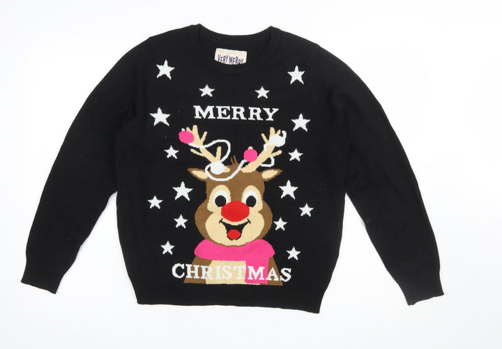 Very Merry Women’s Black Christmas Reindeer Jumper Size 12