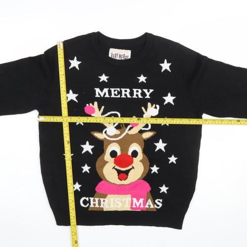 Very Merry Women’s Black Christmas Reindeer Jumper Size 12