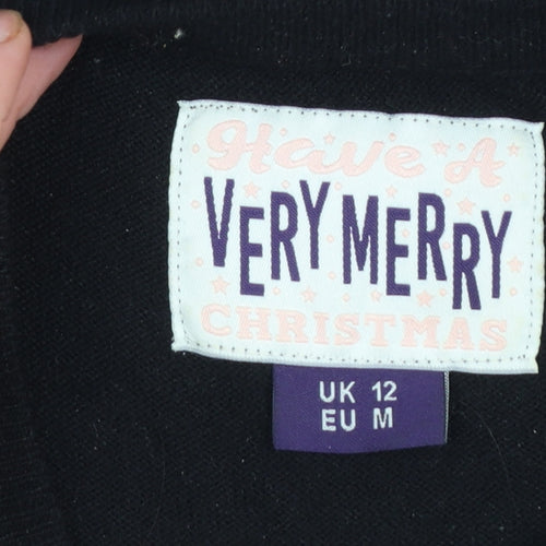 Very Merry Women’s Black Christmas Reindeer Jumper Size 12