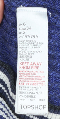Topshop Women's Blue Cotton Knit Pullover Jumper Size 6