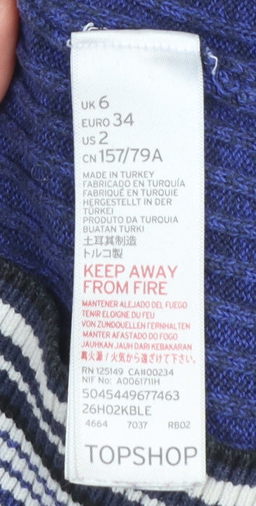Topshop Women's Blue Cotton Knit Pullover Jumper Size 6