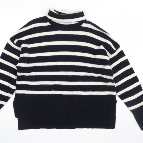 Hush Women's Black Striped Roll Neck Wool Blend Pullover Jumper Size S