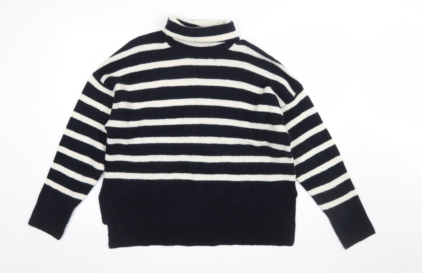 Hush Women's Black Striped Roll Neck Wool Blend Pullover Jumper Size S