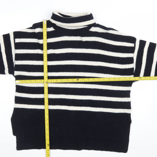 Hush Women's Black Striped Roll Neck Wool Blend Pullover Jumper Size S