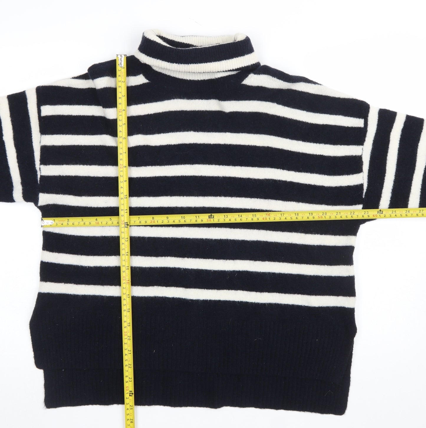 Hush Women's Black Striped Roll Neck Wool Blend Pullover Jumper Size S