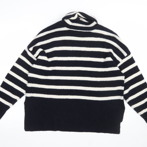 Hush Women's Black Striped Roll Neck Wool Blend Pullover Jumper Size S