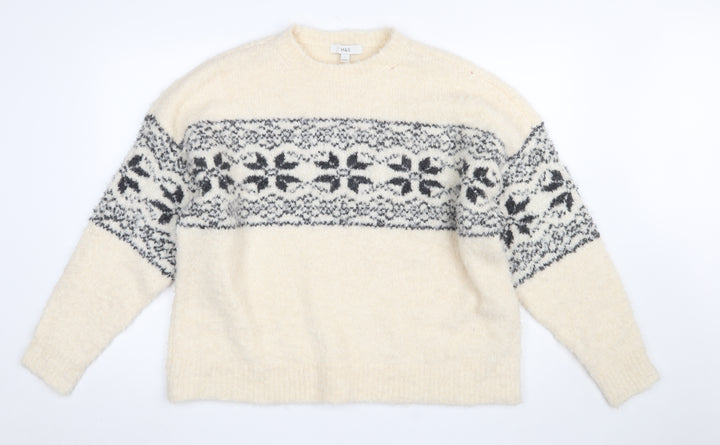 Marks and Spencer Women Beige Fair Isle Knit Jumper Size L