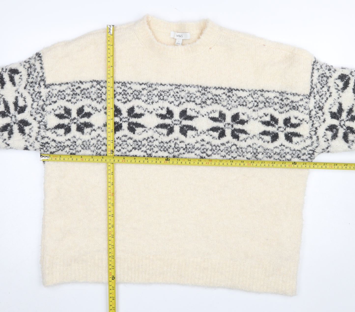 Marks and Spencer Women Beige Fair Isle Knit Jumper Size L