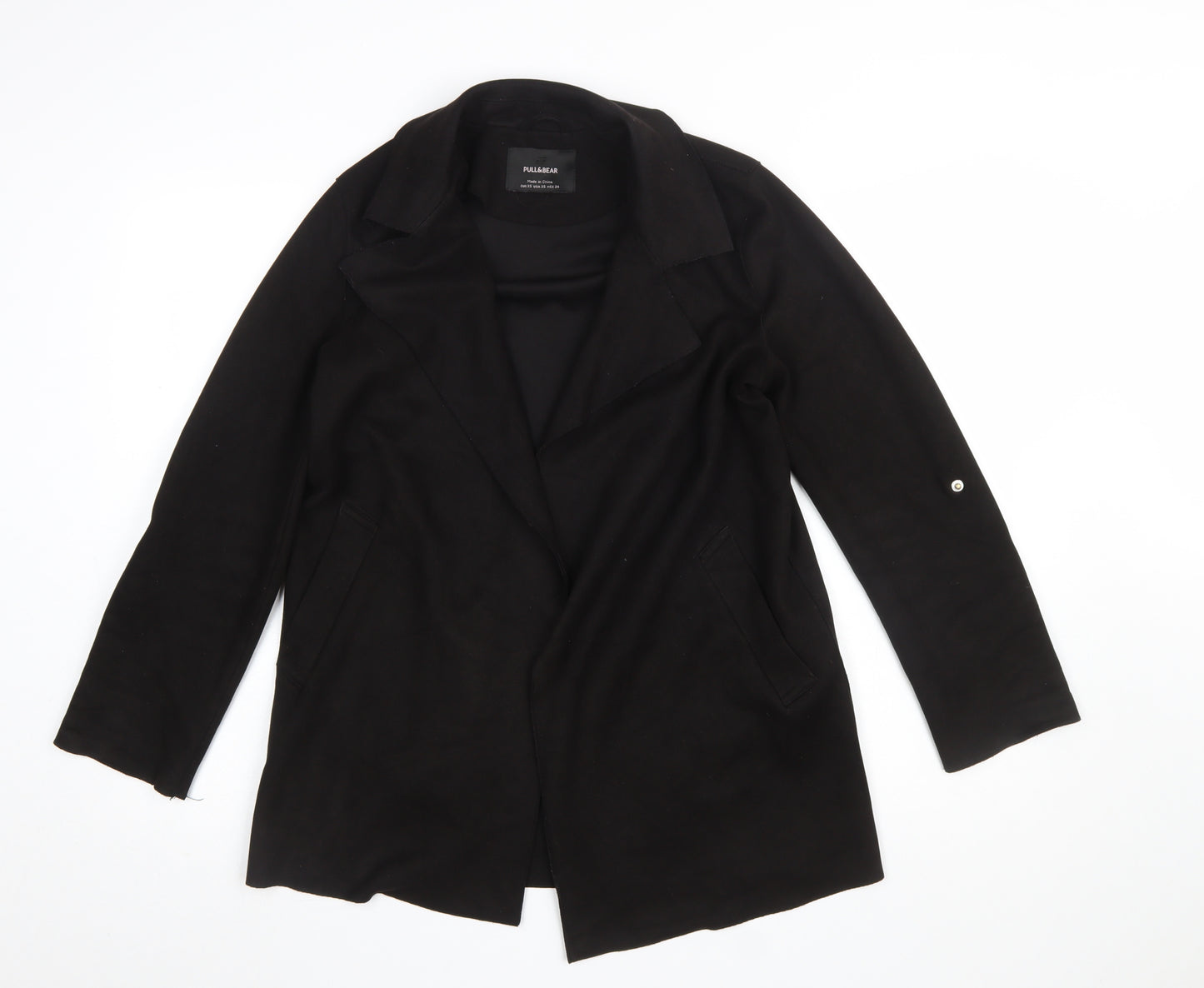Pull&Bear Womens Black XS Mid-Length Overcoat Classic Style