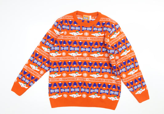 IRN-BRU Men's Orange Christmas Acrylic Knit Jumper Size L