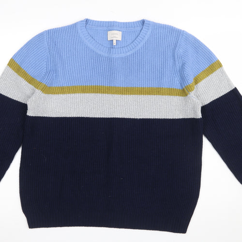 Nümph Women's Blue Striped Crew Neck Chunky Knit Jumper XL