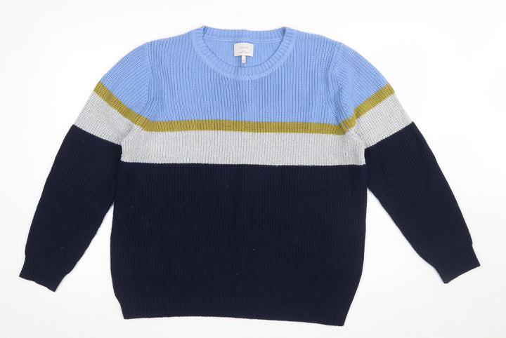 Nümph Women's Blue Striped Crew Neck Chunky Knit Jumper XL