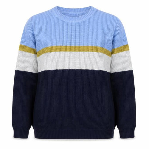 Nümph Women's Blue Striped Crew Neck Chunky Knit Jumper XL