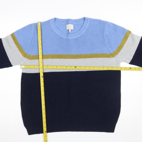 Nümph Women's Blue Striped Crew Neck Chunky Knit Jumper XL