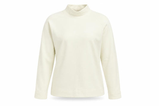 Front view of BHS Women’s Beige Mock Neck Long Sleeve Pullover Sweatshirt, size UK 12
