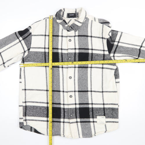 Pull & Bear Men's Black White Check Long Sleeve Button-Up Shirt L