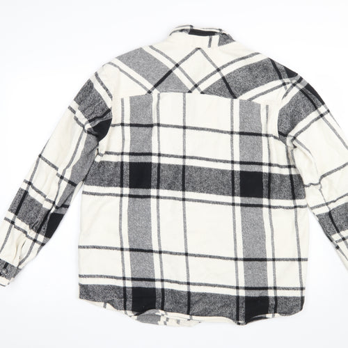 Pull & Bear Men's Black White Check Long Sleeve Button-Up Shirt L