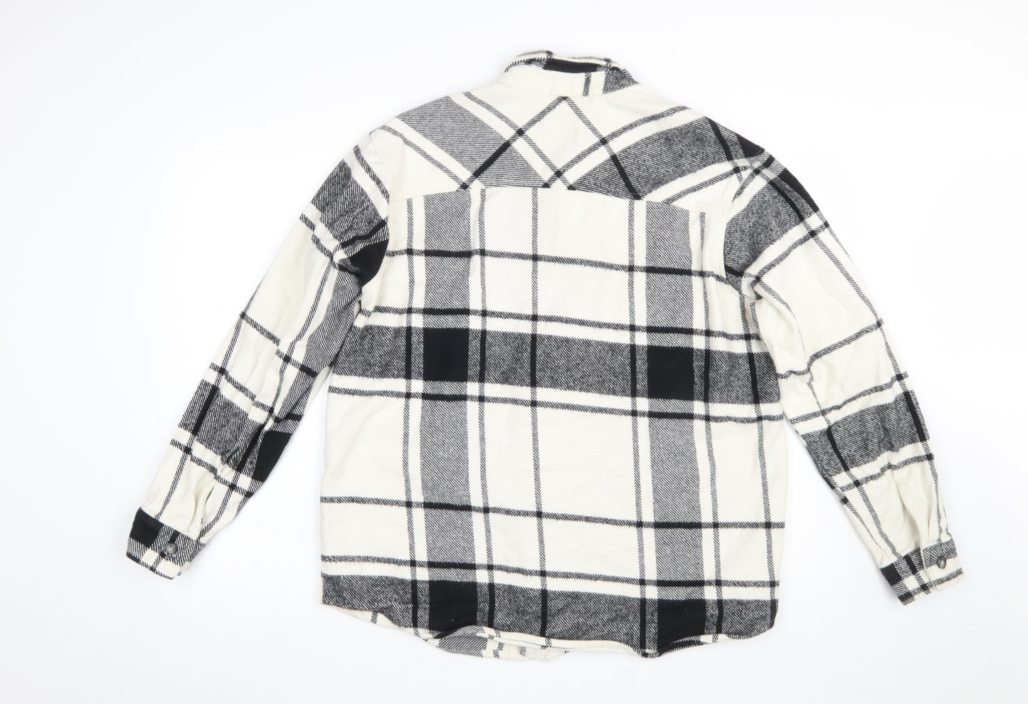 Pull & Bear Men's Black White Check Long Sleeve Button-Up Shirt L