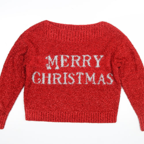 Next Women's Red S Christmas Glitter Jumper Pullover Crew Neck