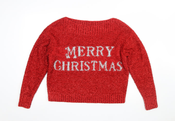 Next Women's Red S Christmas Glitter Jumper Pullover Crew Neck