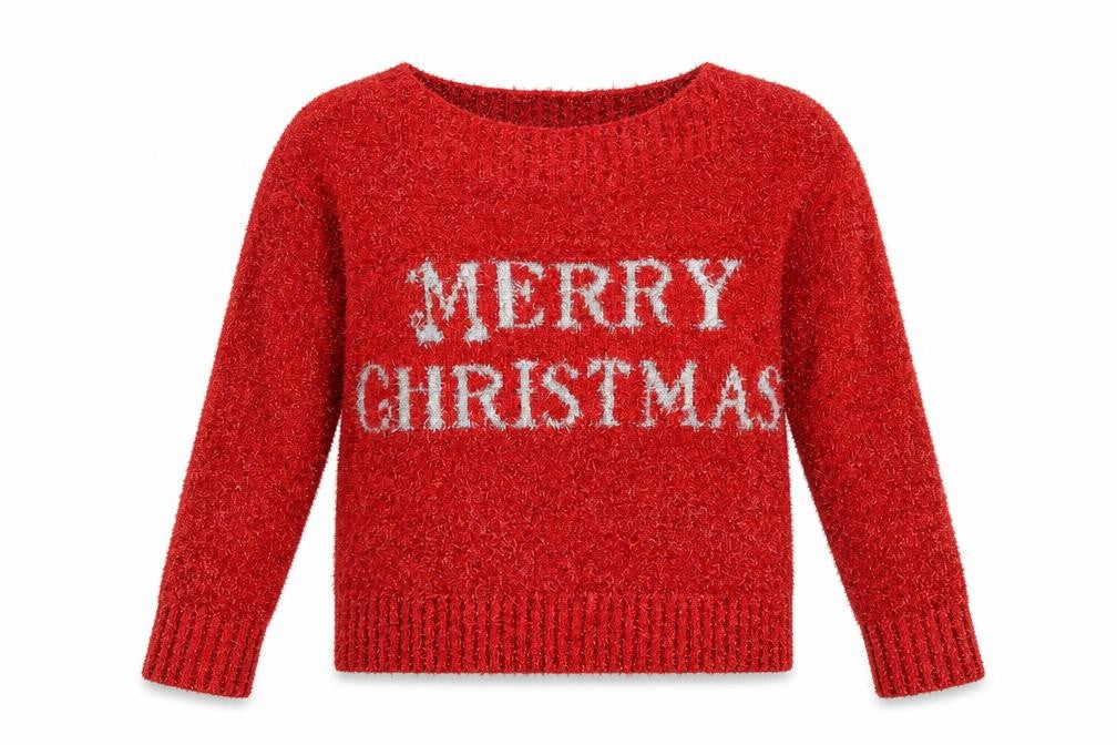 Front view of Next Women's Red S Christmas Glitter jumper Crew Neck