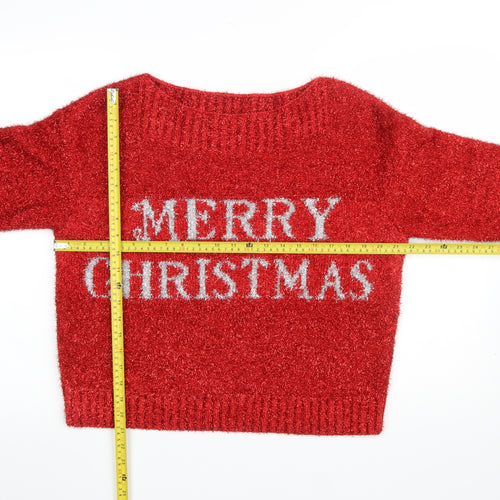 Next Women's Red S Christmas Glitter Jumper Pullover Crew Neck