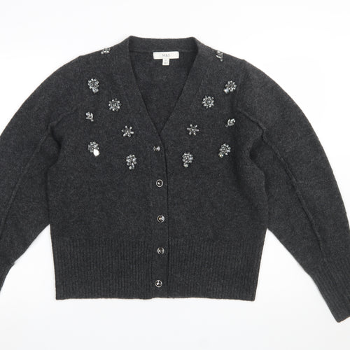 Marks and Spencer Womens Grey Beaded V-Neck Cardigan M