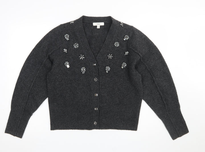 Marks and Spencer Womens Grey Beaded V-Neck Cardigan M